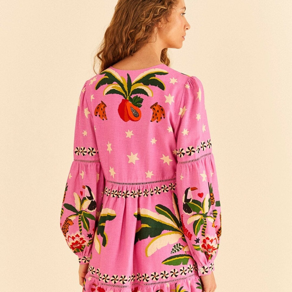 ⭐️FARM Rio Pink Long Sleeve V-Neck Sundress🌸💐 - Picture 5 of 11
